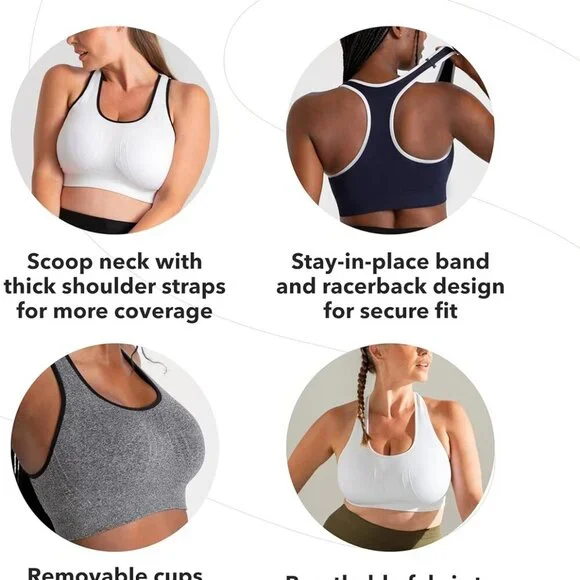 Women's Heather Gray High Support Wireless Sports Bra with Removable Cups, Plus
